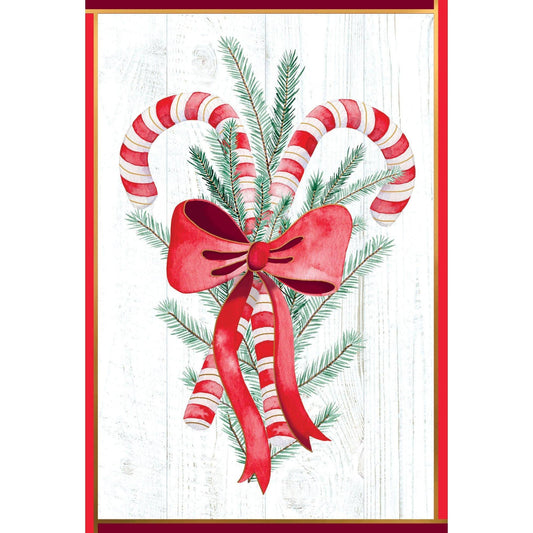 Pictura seasonal Christmas card featuring colorful candy canes with festive holiday design on white background.