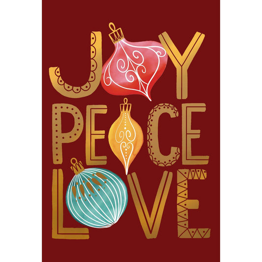 Joy Peace Love Christmas card by Pictura featuring festive holiday design with seasonal symbols and elegant typography.