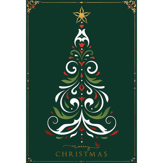 Pictura Filigree Tree Christmas Card featuring intricate silver tree design on a festive holiday greeting card.
