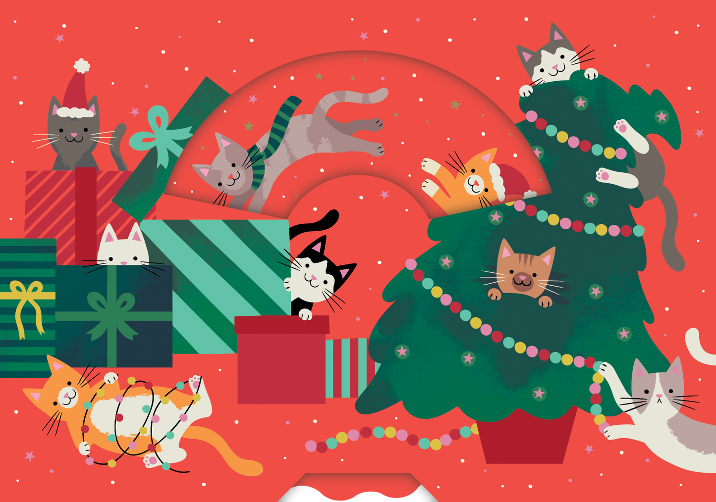 Christmas Tree Cats Christmas Card Spinning Wheel