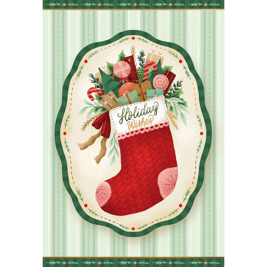 Seasonal Christmas card featuring a holiday wish stocking design by Pictura, with festive red and green accents and holiday motifs.