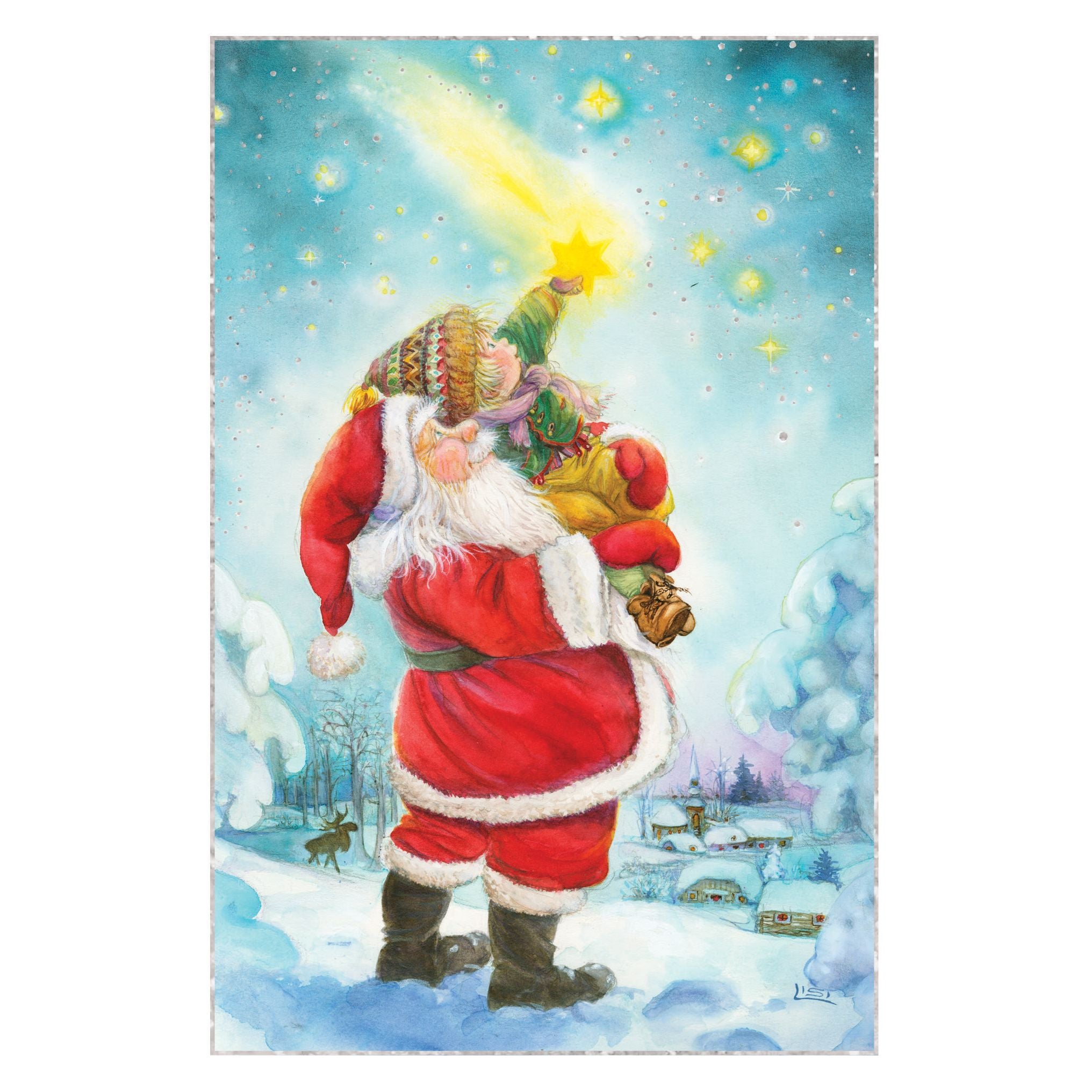 Shooting Star Santa Christmas Card Lisi Martin