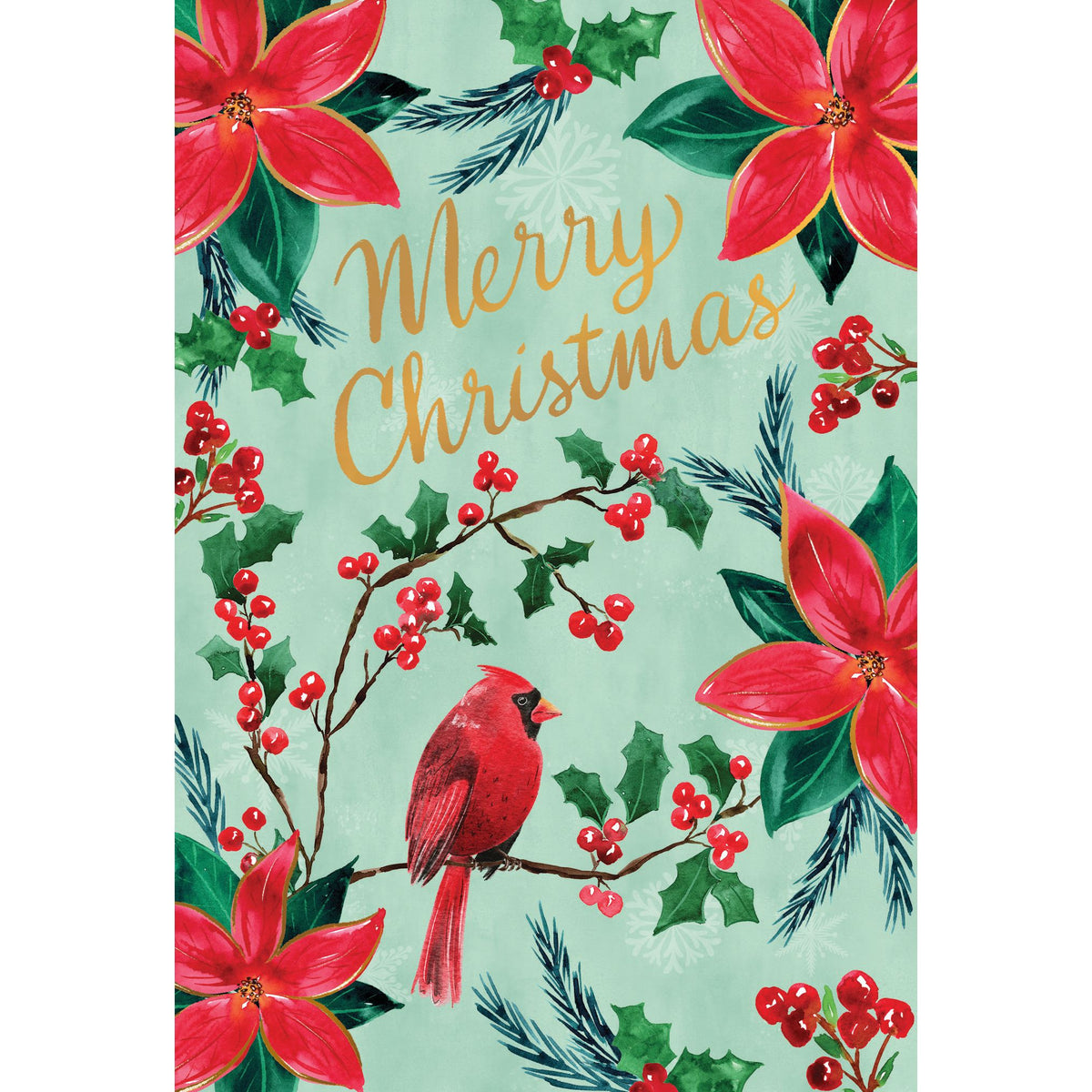 Cardinal & Poinsettias Christmas Card