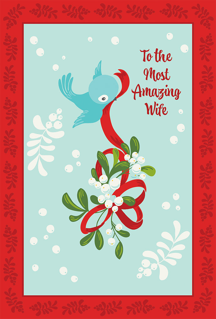 Blue Bird And Mistletoe Christmas Card Wife