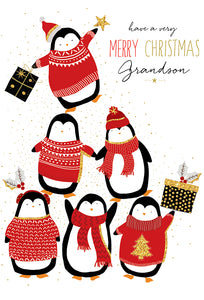 Stack Of Penguins Christmas Card Grandson