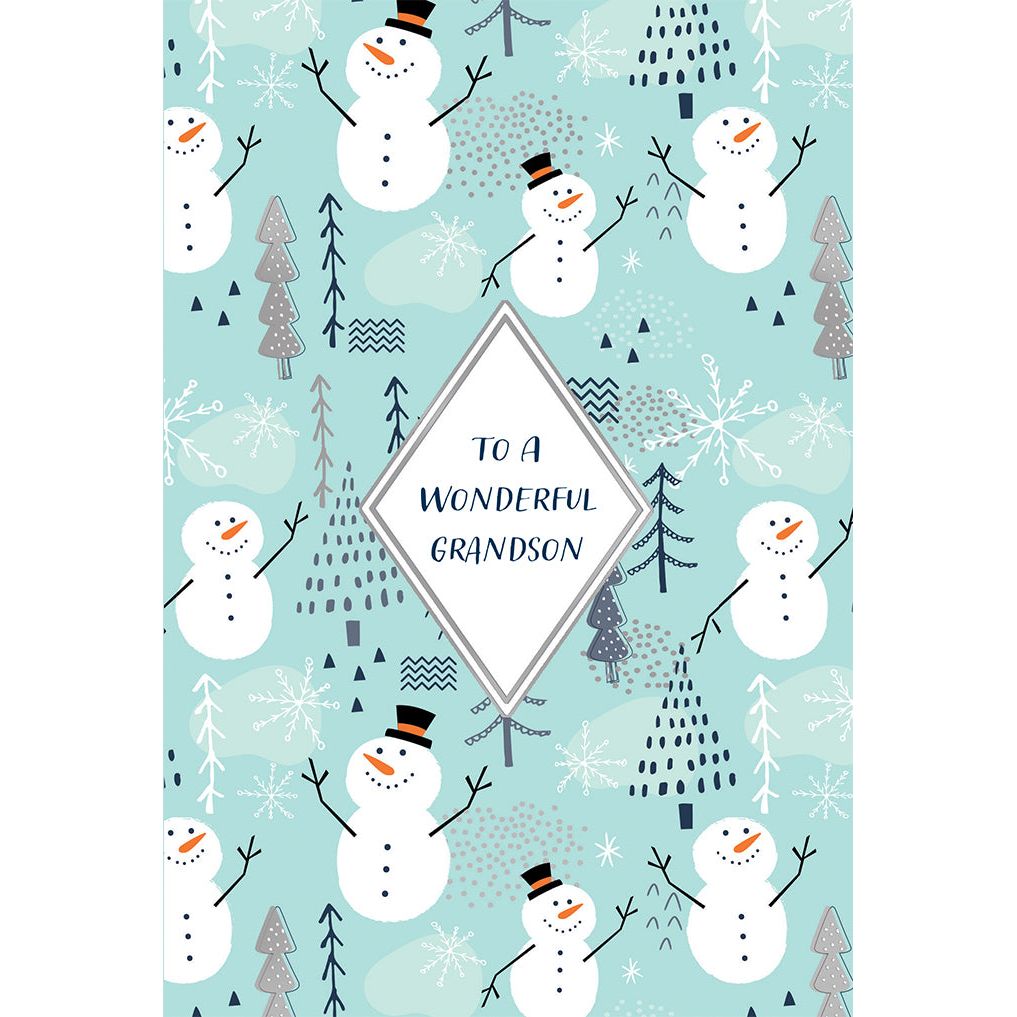 Snowman Pattern Christmas Card Grandson