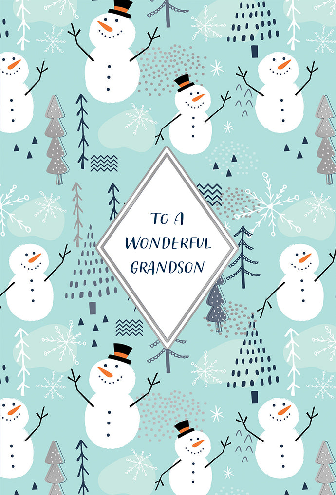 Snowman Pattern Christmas Card Grandson