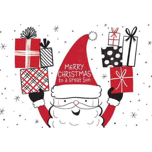 Happy Santa Christmas card for son by Pictura, featuring festive holiday design with Santa Claus and seasonal greeting.