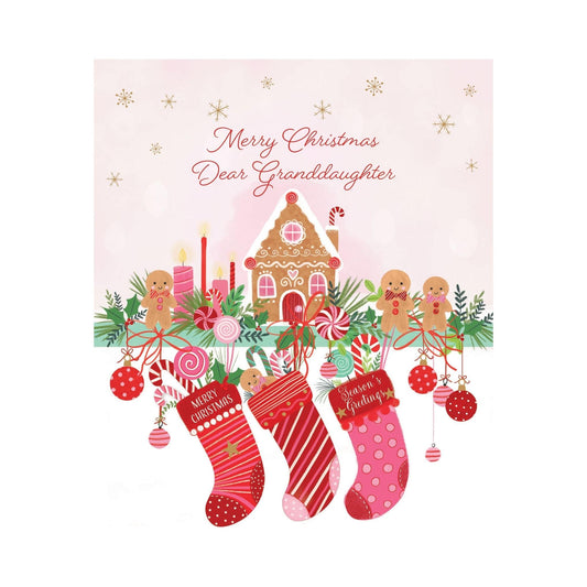 Pictura Gingerbread Mantle Christmas Card with festive holiday design featuring granddaughter illustration for seasonal greetings