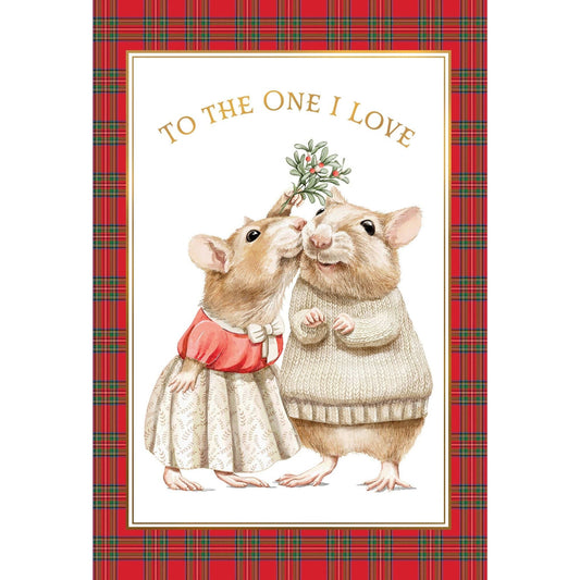 Pictura Mistletoe Mice Christmas Card featuring festive mice under mistletoe, perfect for holiday seasonal greeting.