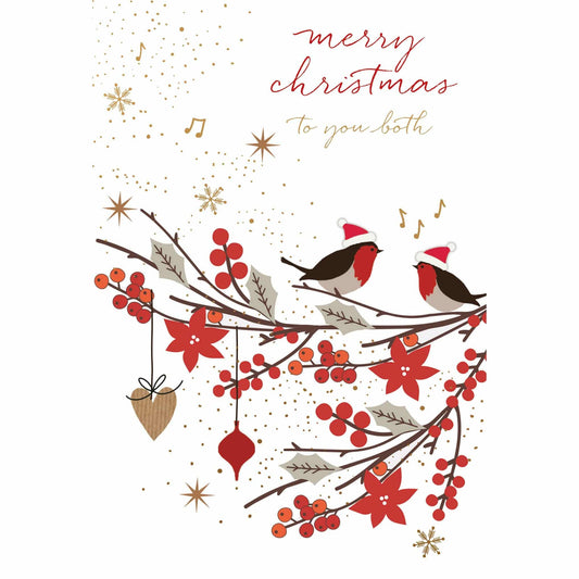 Pictura Birds on Branch Christmas Card featuring colorful winter scene with birds perched on a branch, suitable for holiday greetings