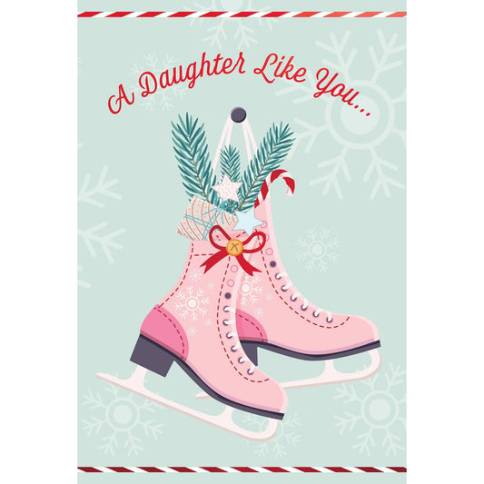 Pictura Christmas card featuring a seasonal illustration of ice skates, perfect for celebrating the holiday with loved ones.