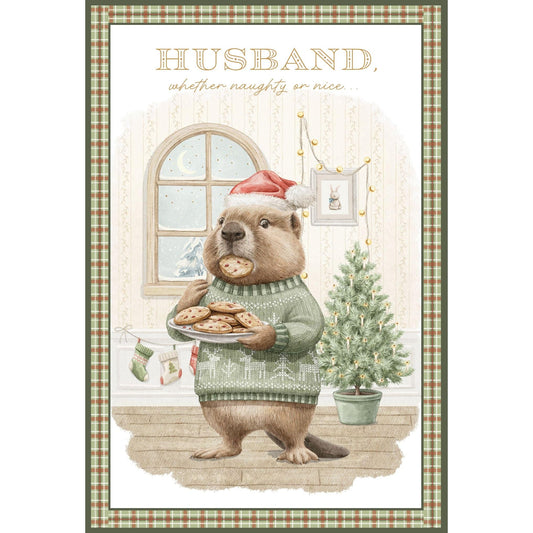 Pictura Cookie Thief Christmas card featuring a humorous illustration for husbands, with festive holiday design elements.