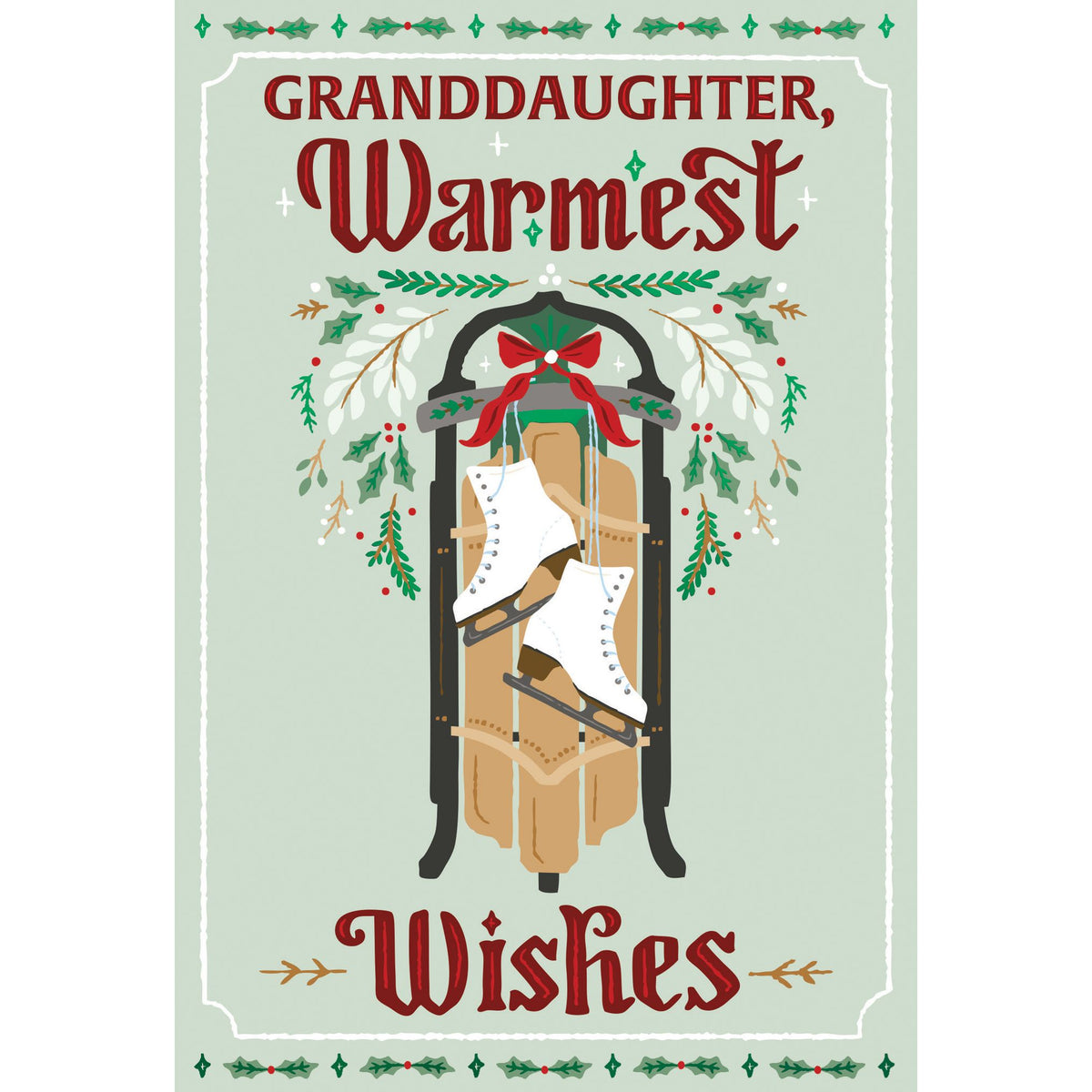 Warmest Wishes Sled Christmas Card Granddaughter