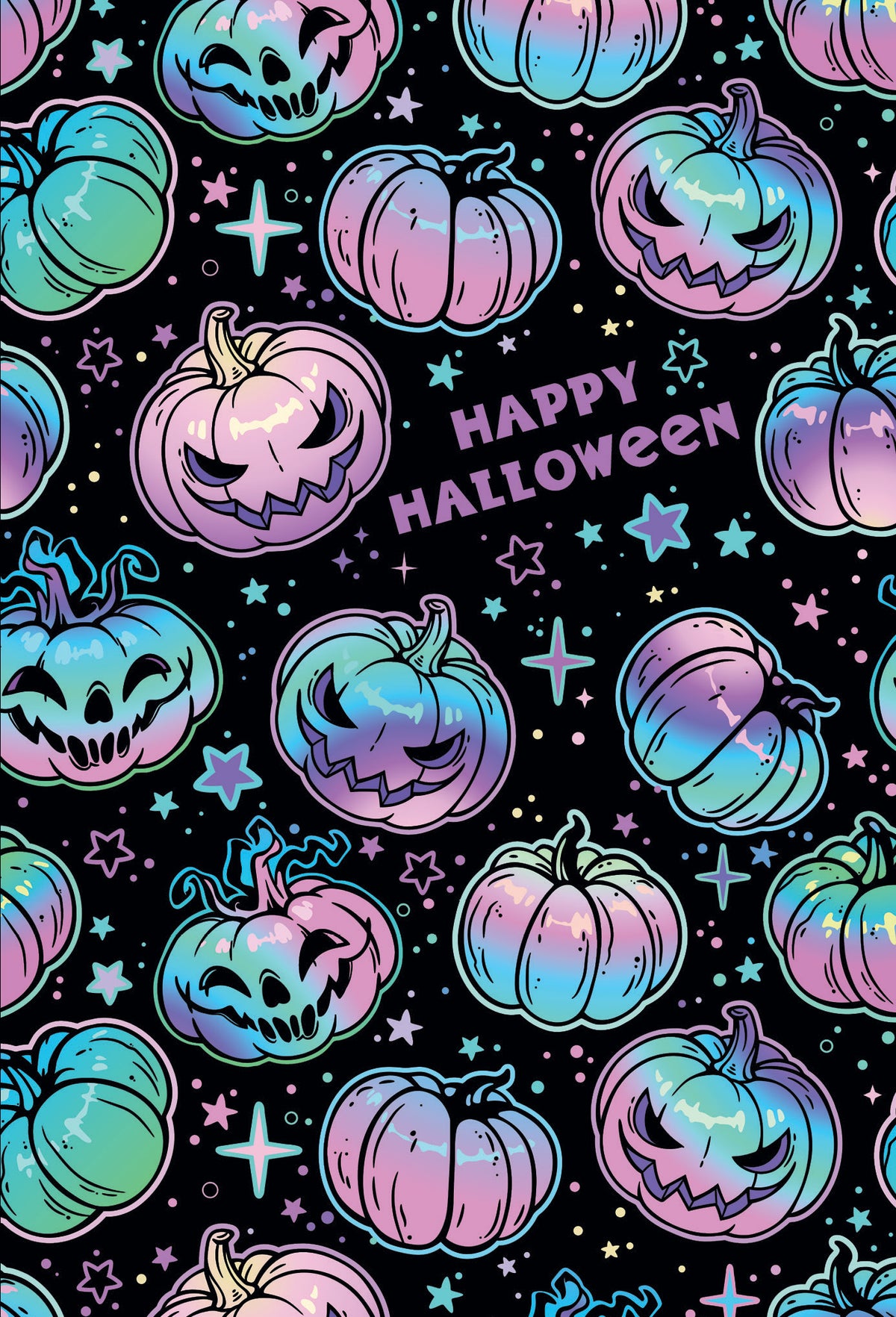 Neon Pumpkins Halloween Card
