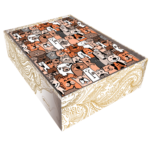 Set of Pictura boxed notes with blank cards for dogs-themed stationery, featuring colorful dog illustrations on each card.