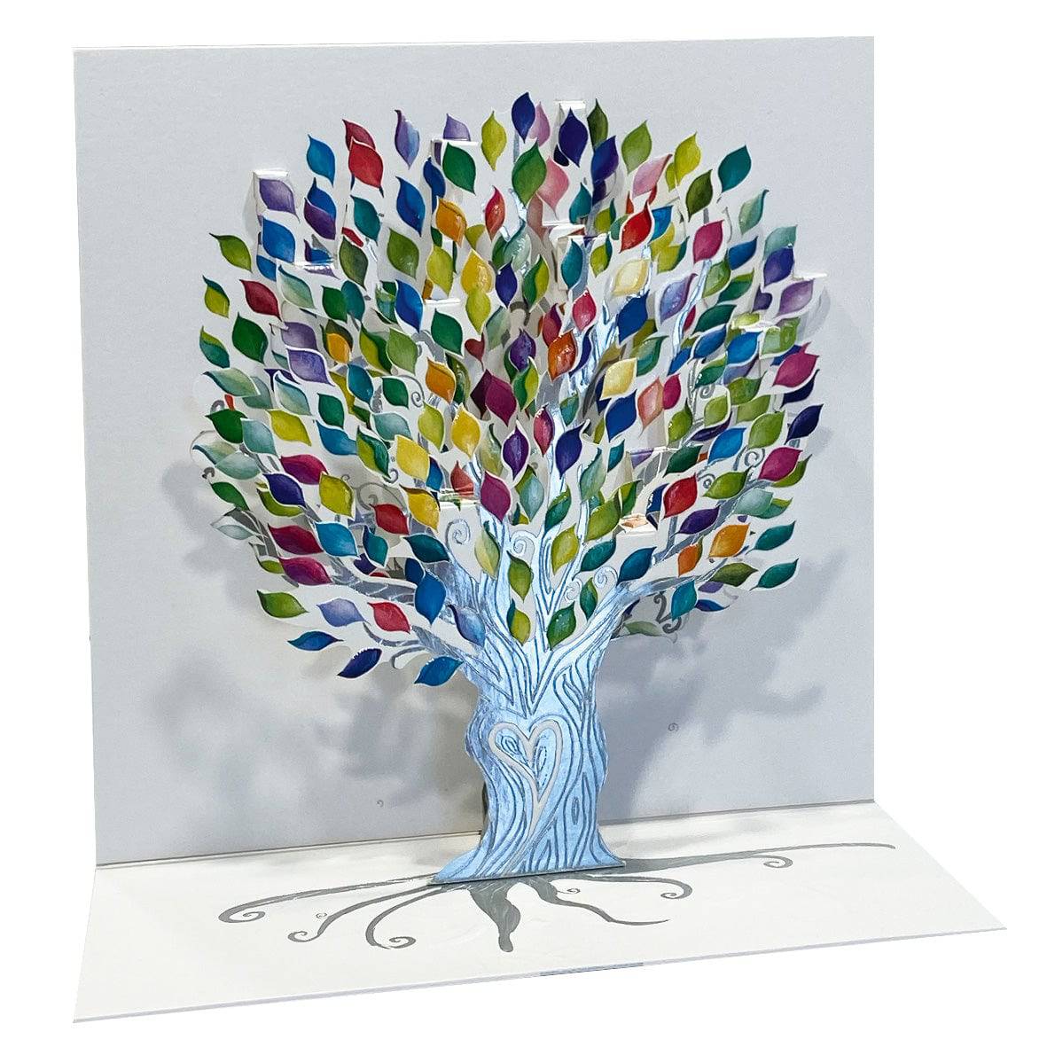 Pictura Tree of Life large pop-up card with intricate paper design, featuring vibrant colors and detailed tree illustration.