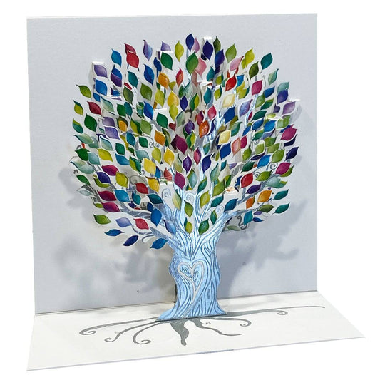 Pictura Tree of Life large pop-up card with intricate paper design, featuring vibrant colors and detailed tree illustration.