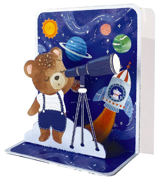 Pictura Teddy Astrology small pop-up card featuring a cute teddy bear design and zodiac symbols, perfect for special occasions.