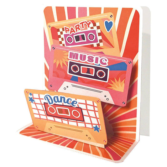 Pictura tape cassette small pop-up card featuring a detailed 3D cassette tape design in vibrant colors.