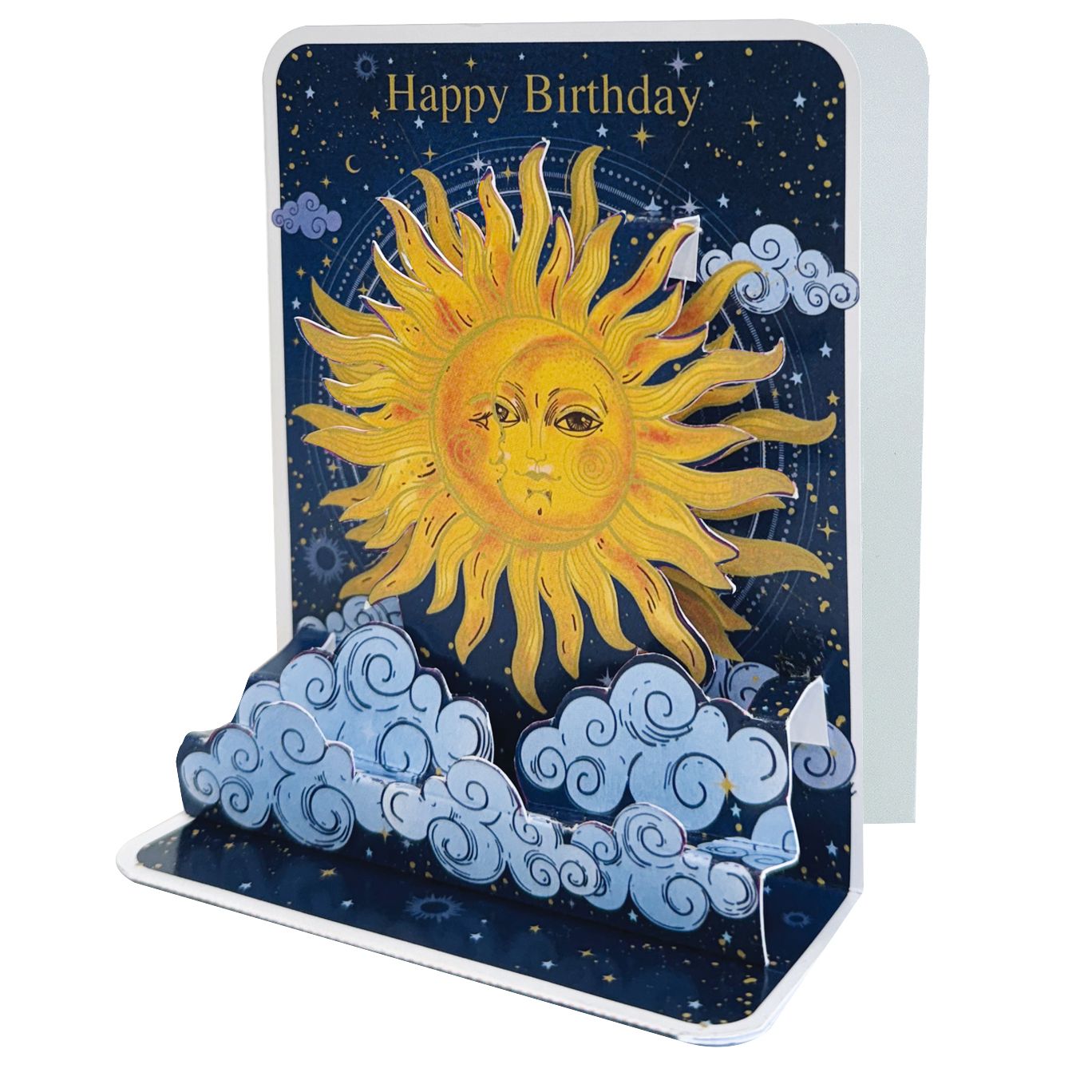 Sun Small Pop Up Card by Pictura featuring a colorful, detailed sun design with intricate paper folding for greeting occasions.