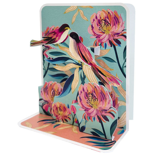 Pictura Couple of Birds small pop-up card featuring colorful bird illustrations on white cardstock.