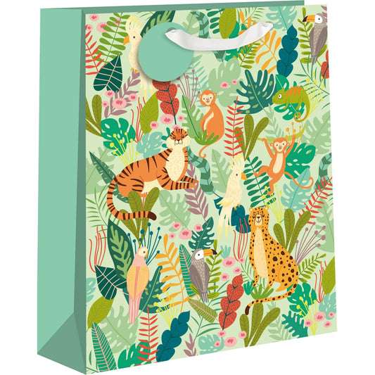 Large Pictura Jungle gift bags with vibrant jungle animal and plant designs, ideal for gift wrapping and special occasions.