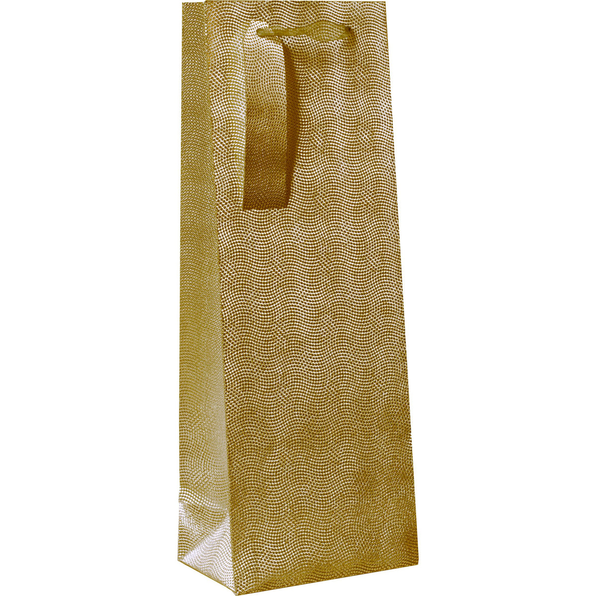 Gold glitter dot gift bag from AB PICTURA with handles, designed for bottles, featuring a festive and elegant gift presentation.
