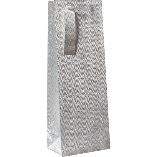 Silver glitter dot gift bag for bottles by AB PICTURA, featuring a stylish festive design with handles and decorative dots.