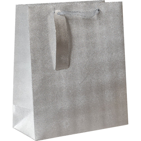 Silver glitter dot medium gift bags by AB PICTURA, featuring festive silver dotted design and sturdy handles for gift packaging.