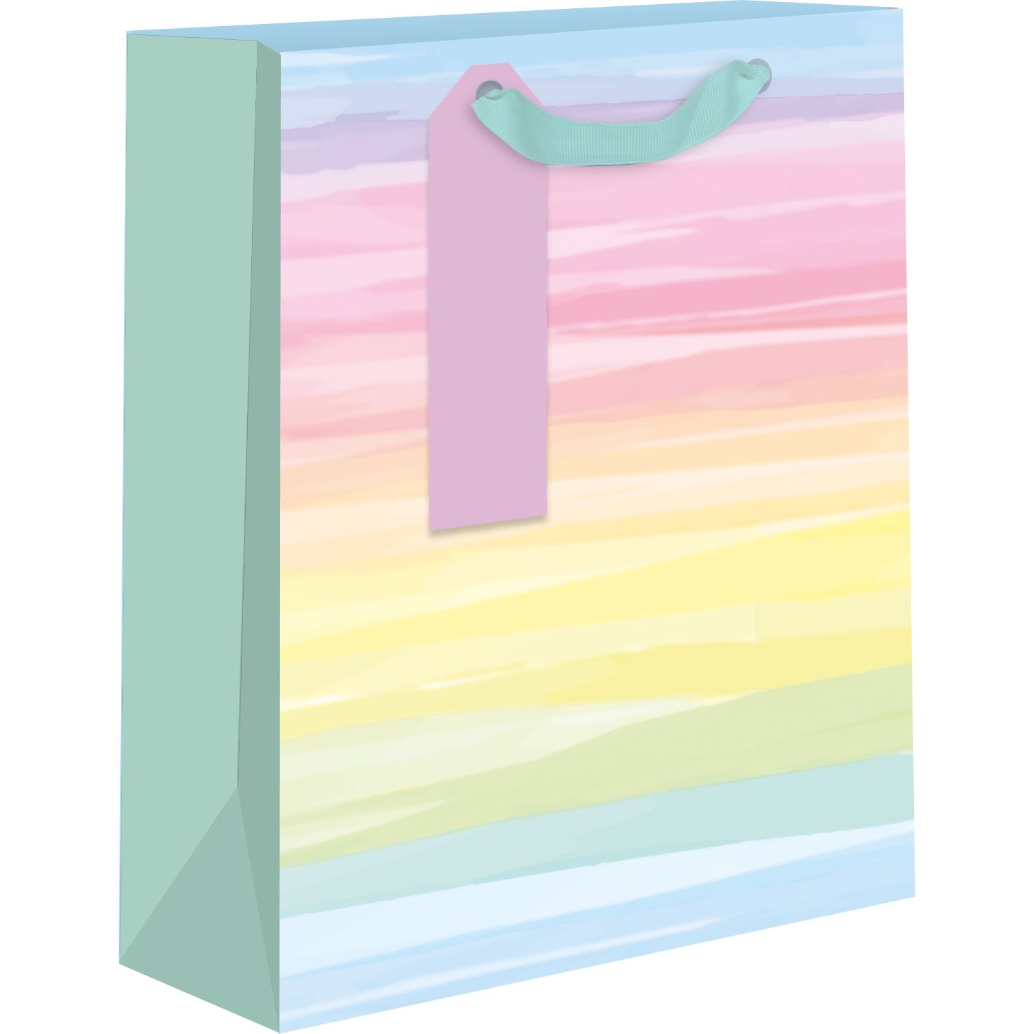 Medium pastel rainbow gift bags by AB PICTURA with colorful rainbow designs and sturdy handles for gift wrapping.