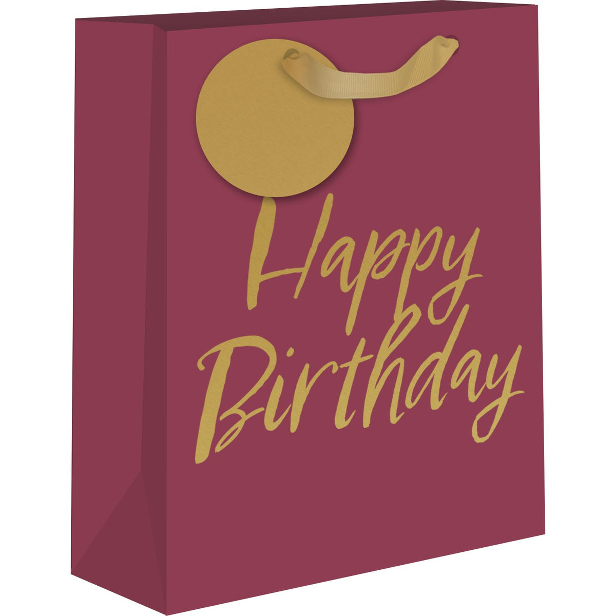 Medium AB PICTURA gift bag with gold "Happy Birthday" and red background, perfect for celebrating special occasions.