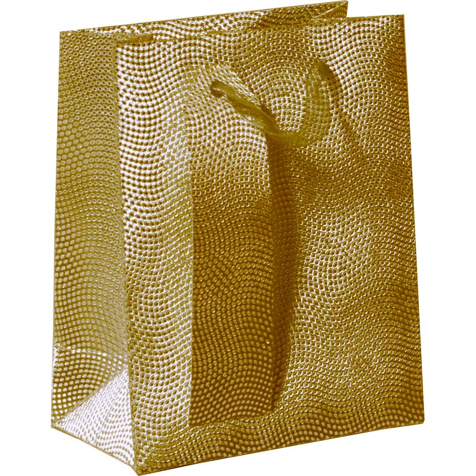 Small AB PICTURA gift bags with gold glitter dot design, perfect for wrapping small presents or party favors.