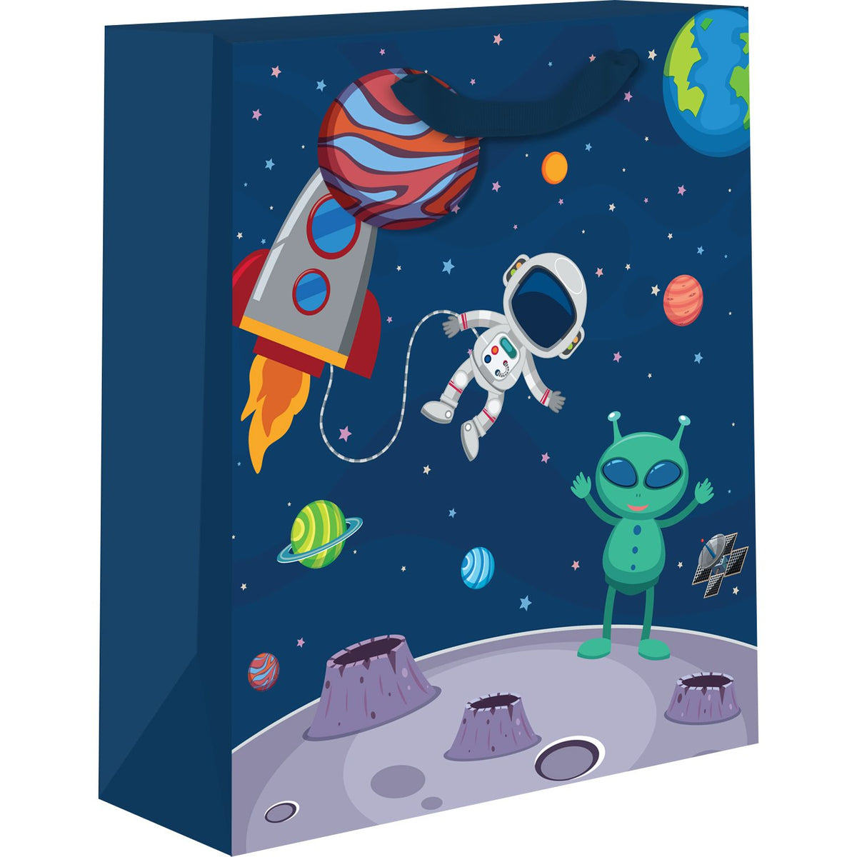 Medium astronaut gift bag by AB PICTURA featuring space-themed design with an astronaut illustration and vibrant colors.