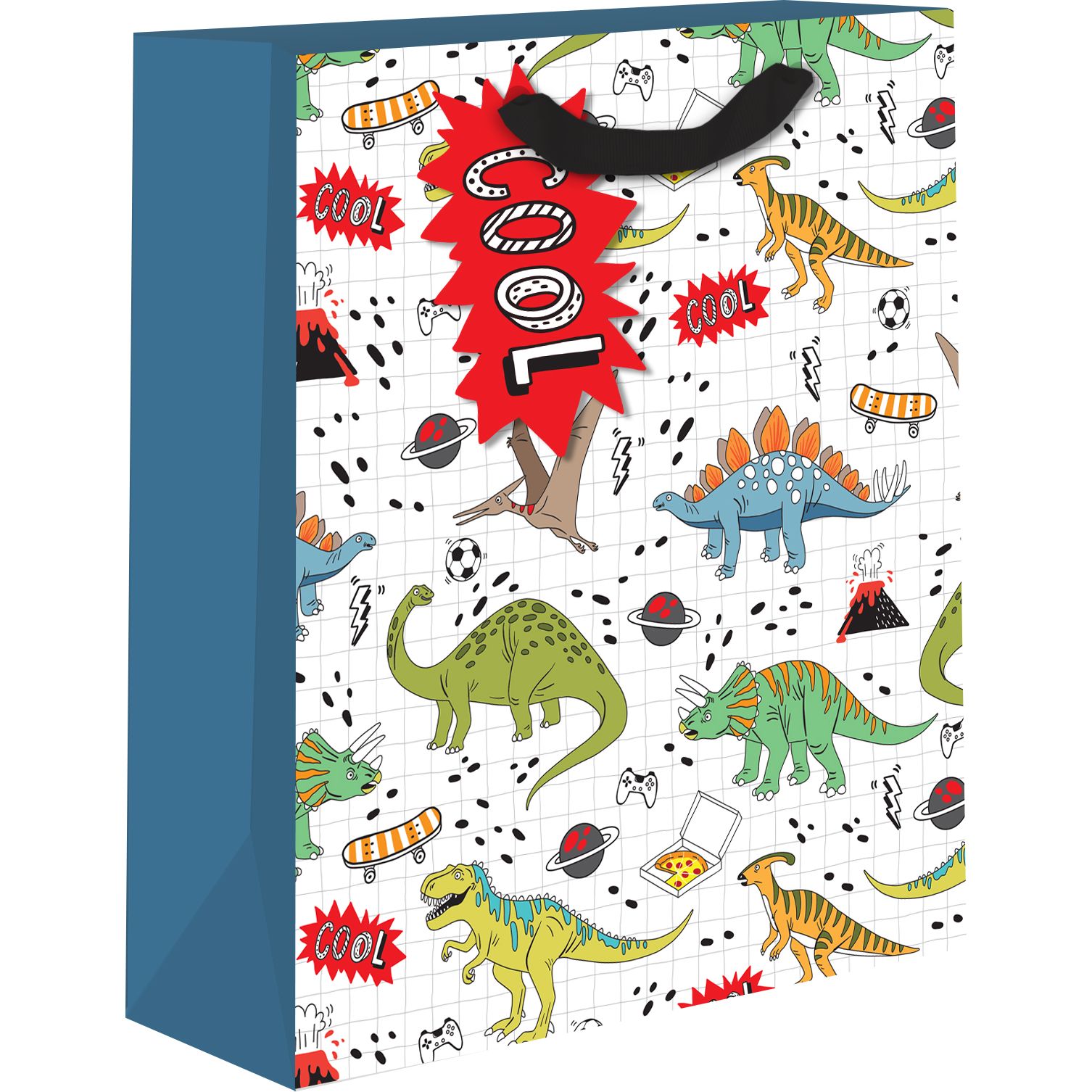 Medium AB PICTURA Dino gift bag with colorful dinosaur design, perfect for party favors or gift wrapping.