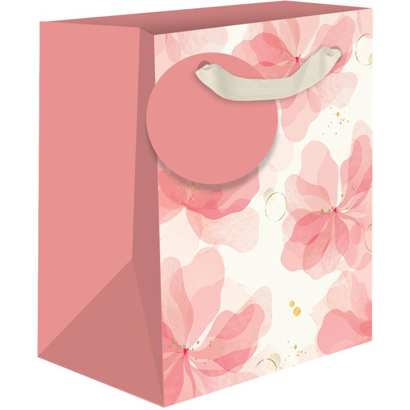 Small pink floral gift bags by AB PICTURA featuring delicate flower designs, ideal for gift wrapping.