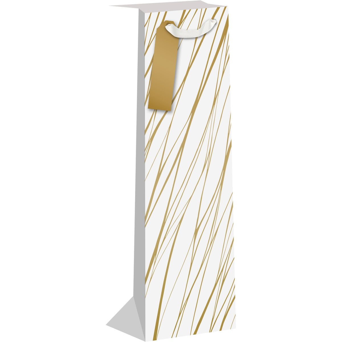 Gold waves design bottle gift bag by AB PICTURA, featuring elegant wave patterns suitable for wine or gift bottles.