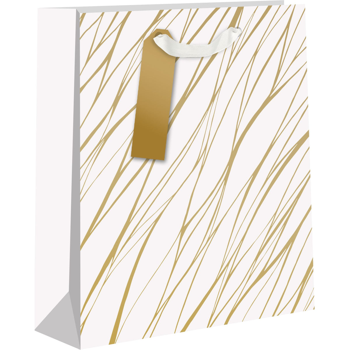 Large gold wave design gift bag by AB PICTURA, featuring elegant gold wave patterns on sturdy paper bag for gifts.