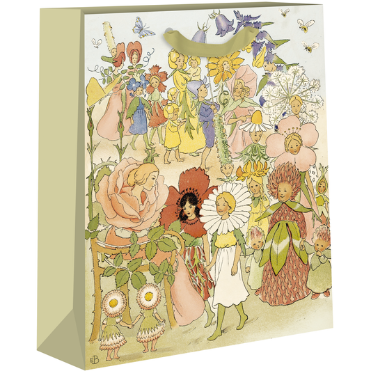 Large Flower Parade gift bags by AB PICTURA featuring colorful floral designs and sturdy handles for special occasions.