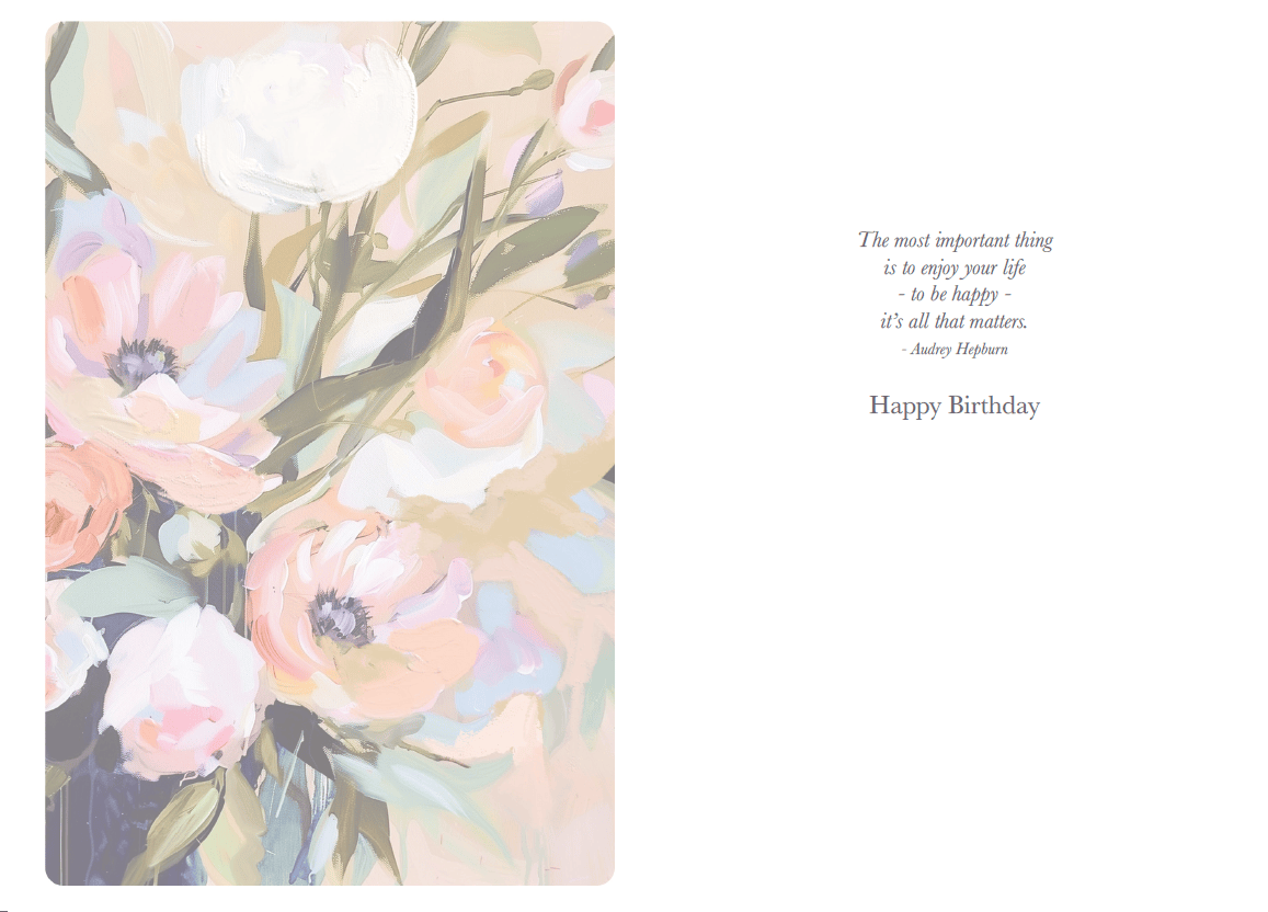 Pictura Art Of Gentle Days birthday card featuring soft floral design and elegant script for everyday occasions.