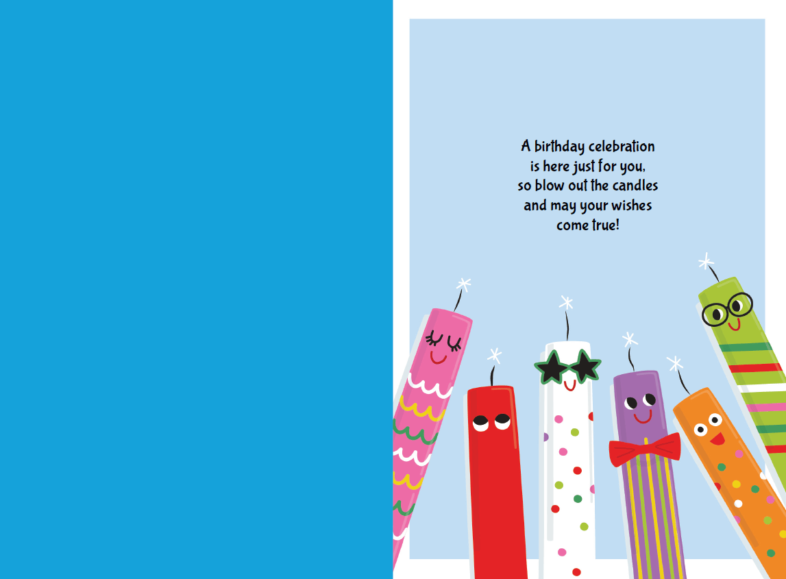 Pictura Party Time Candles birthday card featuring colorful candle illustrations and cheerful greeting design.