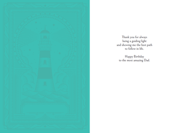 Pictura Lighthouse Birthday Card for Father featuring a lighthouse illustration, suitable for celebrating birthdays with a nautical theme.