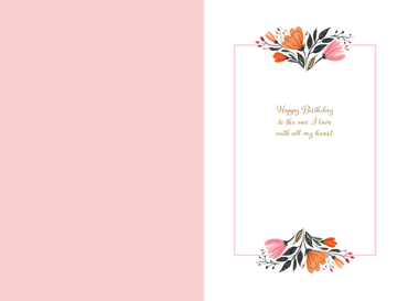 Pictura floral heart birthday card with "One I love" message, featuring colorful flowers on a cheerful greeting card design.