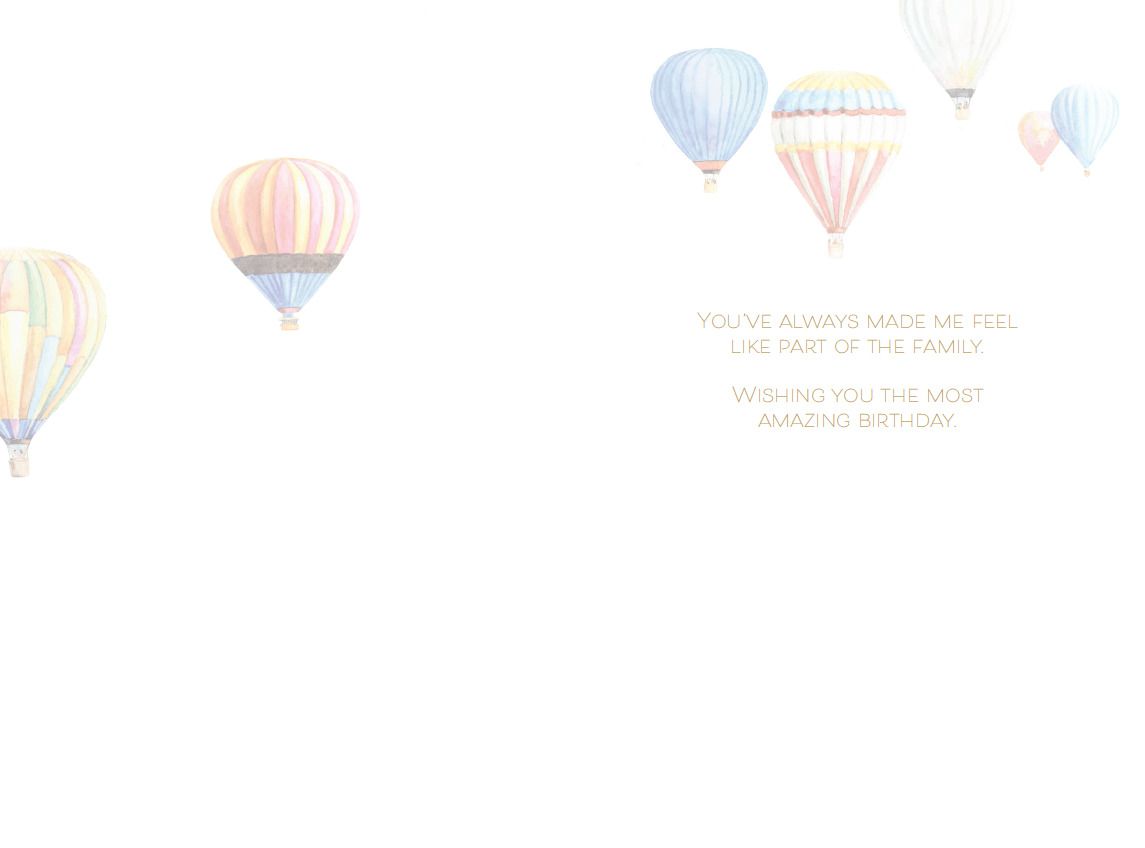 Pictura Hot Air Balloons birthday card for father-in-law featuring colorful illustrated hot air balloons on a festive background.