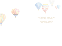 Pictura Hot Air Balloons birthday card for father-in-law featuring colorful illustrated hot air balloons on a festive background.