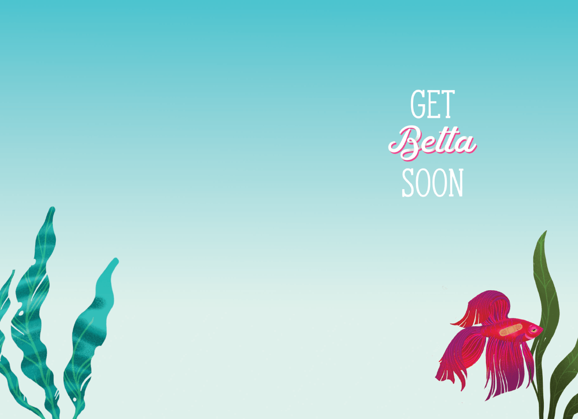 Get Betta Get Well Card featuring a colorful betta fish design, from Pictura's collection of everyday greeting cards.