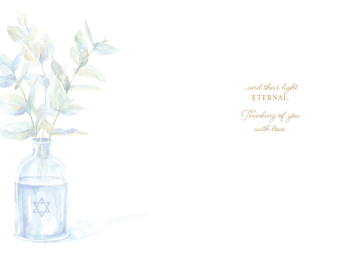 Eucalyptus Vase Sympathy Card by Cardmore, featuring a Judaic-themed design with eucalyptus illustrations, for expressing condolences.