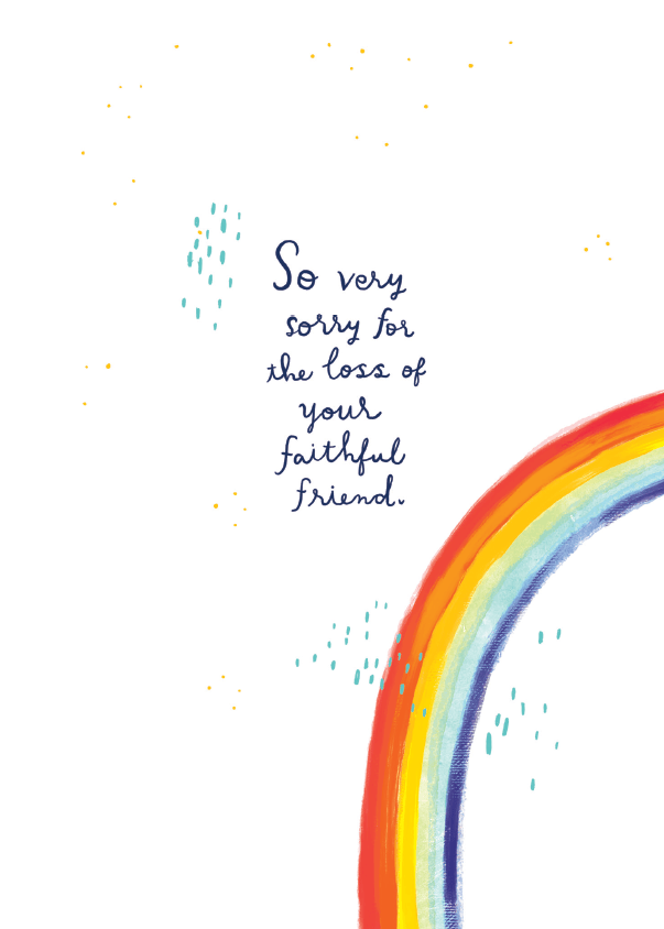 Rainbow Bridge Pets sympathy card by Cardmore featuring a heartfelt design for pet loss condolences.