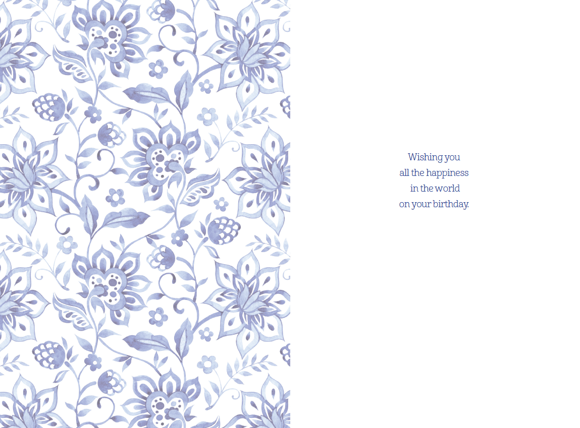 Delft Florals birthday card from Cardmore featuring colorful floral design on a white background for everyday occasions.
