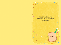 Colorful Birthday Toast greeting card by Cardmore featuring cheerful toast illustrations for celebrating birthdays.